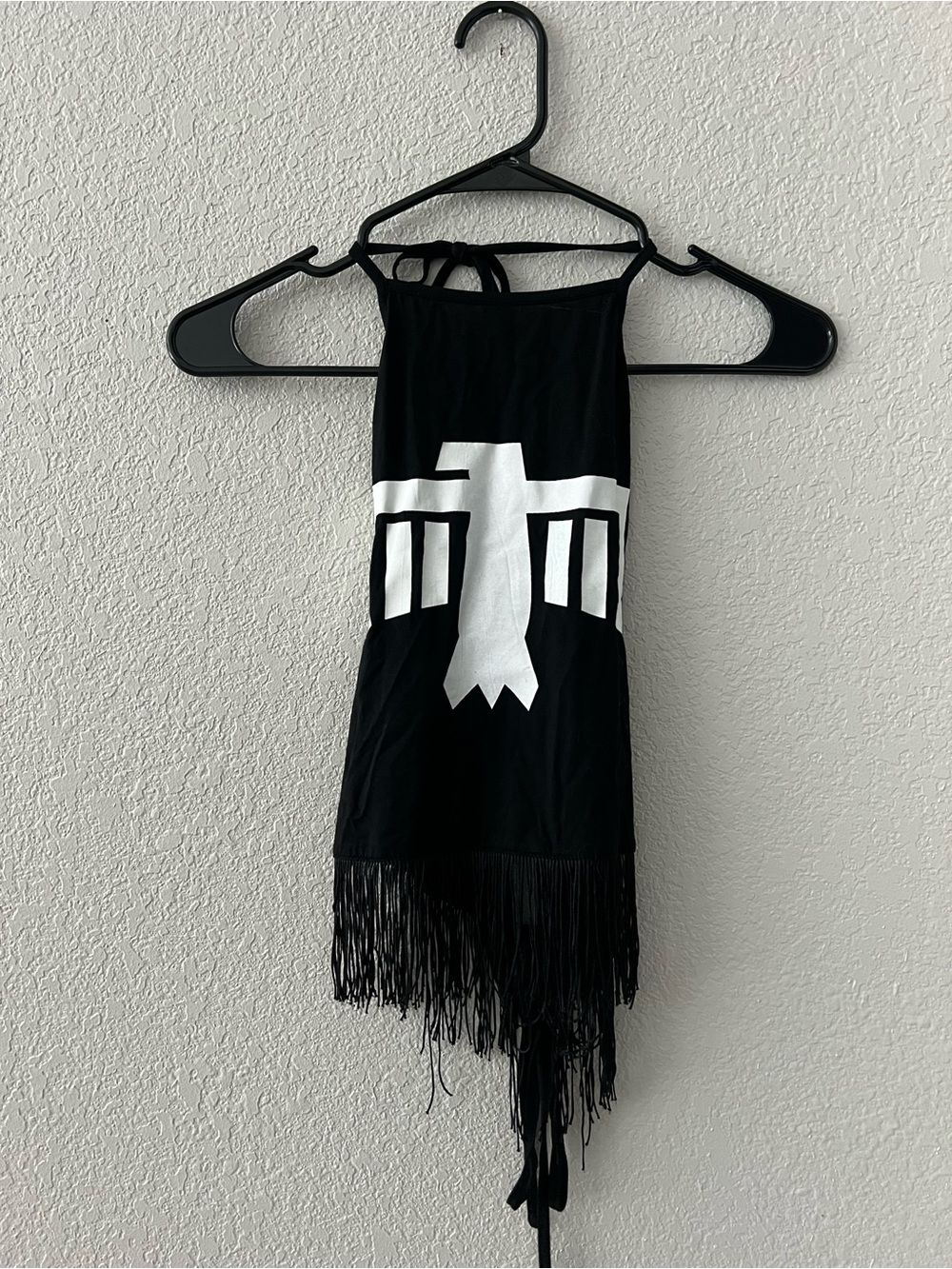 Black Graphic Fringe Halter Crop Top Medium/Large